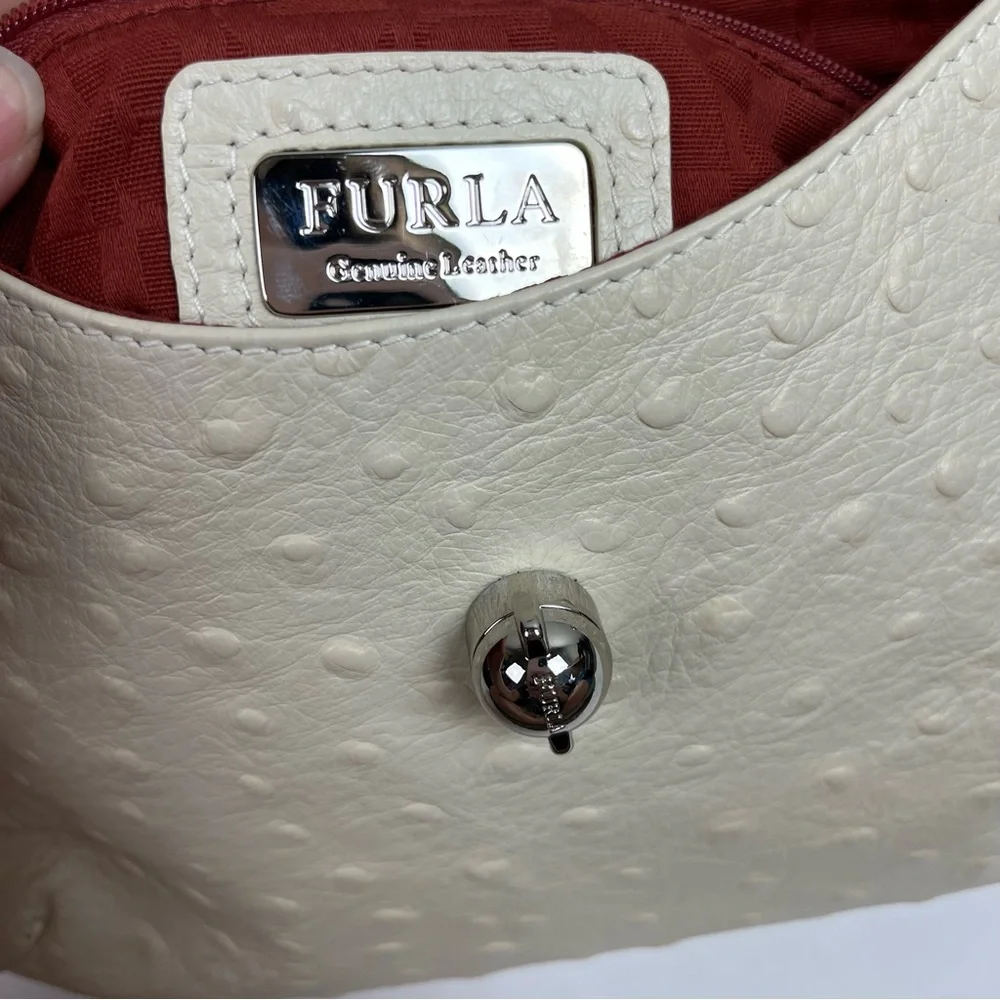FURLA Bag Ostrich 3 Way Leather Clutch Crossbody